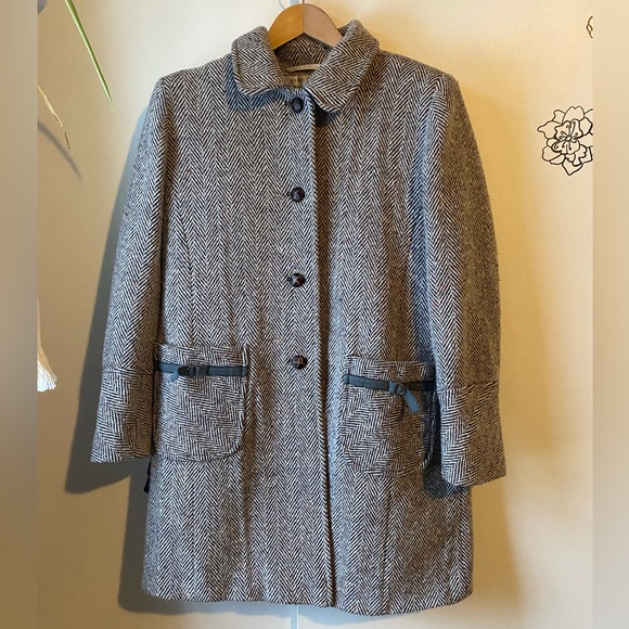 Larry Levine Dress Coat Size 12 Wool Blend Herringbone Tweed Jacket - Picture 3 of 8